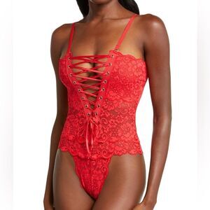 NWT Revolve We Are HAH Spinster Reversible Lace Bodysuit in Siren Red